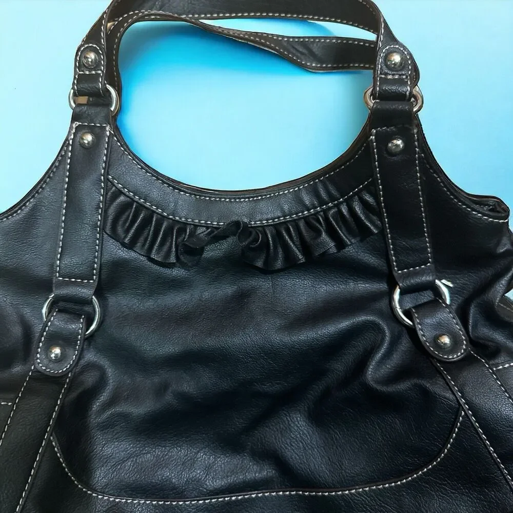 Nine West since 1973 Shoulder Bag /Black‎ purse Ruffle detail Hobo EUC